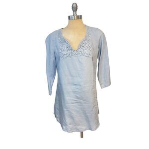 Malvin I Love Linen tunic Top Blue Linen 3/4 Sleeve Medium